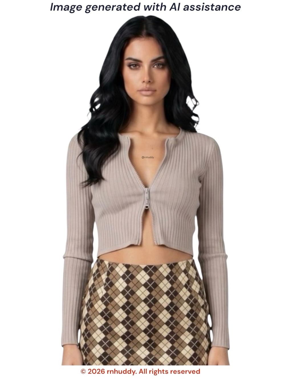 Princess Polly size 4 Kendra beige double zip ribbed long sleeve